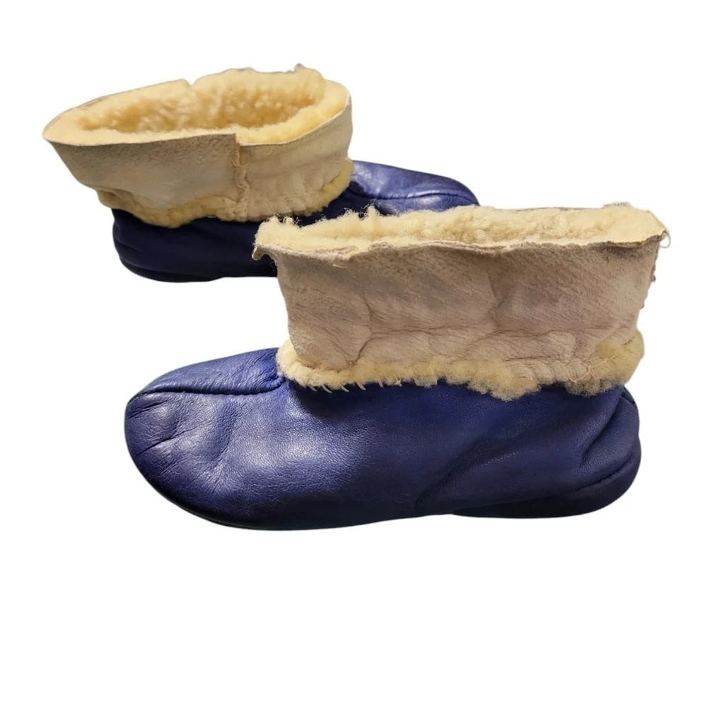 Vintage Handmade Blue Baby Moccasins, sized for 18-24 months